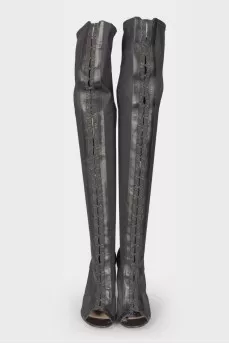 Black peep toe over the knee boots