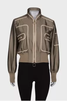 Cropped jacket with decorative stitching