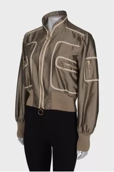 Cropped jacket with decorative stitching