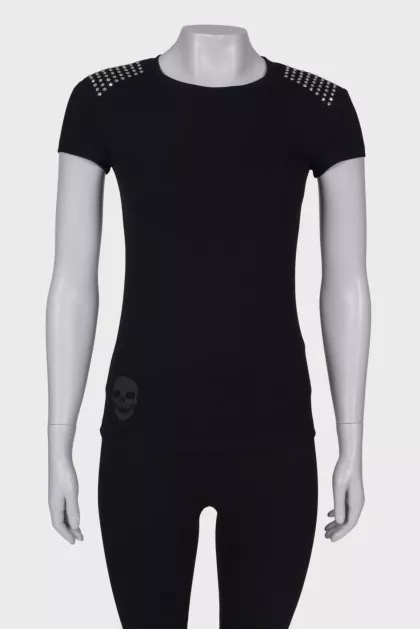 Black T-shirt with rhinestones