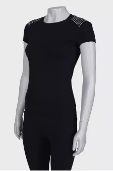 Black T-shirt with rhinestones