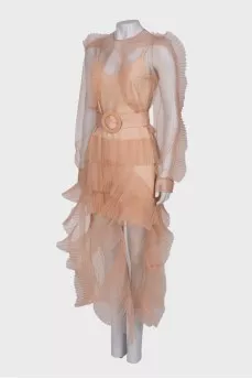 Beige ruffled maxi dress