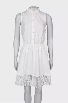 White dress with buttons and tag