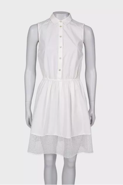 White dress with buttons and tag