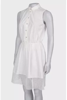 White dress with buttons and tag