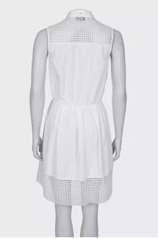 White dress with buttons and tag