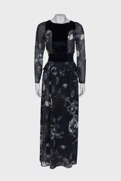 Navy blue printed maxi dress