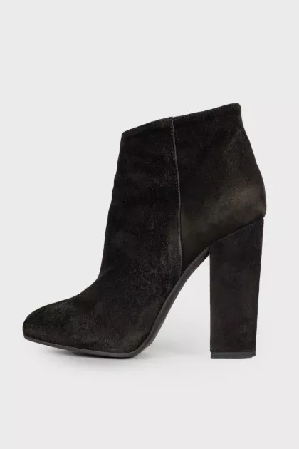 Black suede heeled ankle boots