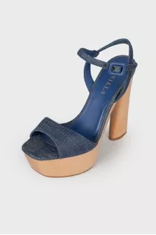 Blue sandals with wooden soles