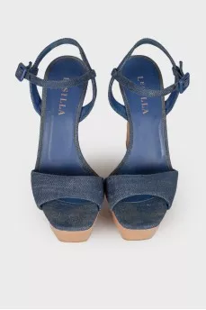 Blue sandals with wooden soles