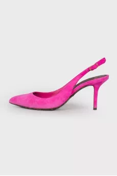 Pink suede mules