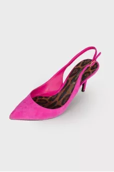 Pink suede mules