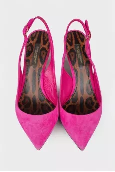 Pink suede mules