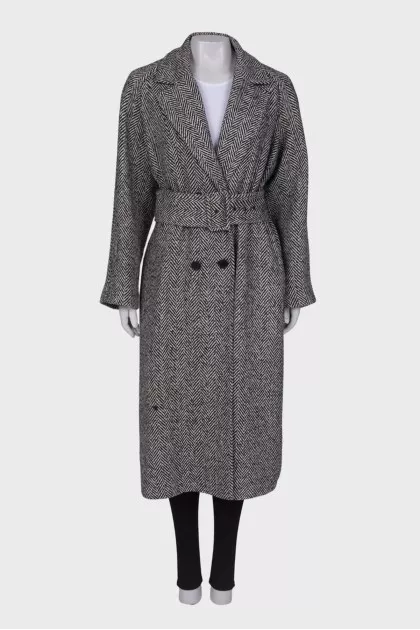Black and white herringbone coat with tag