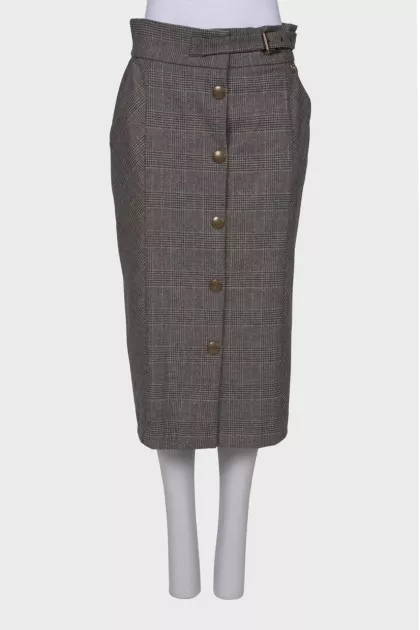 Straight gray plaid skirt