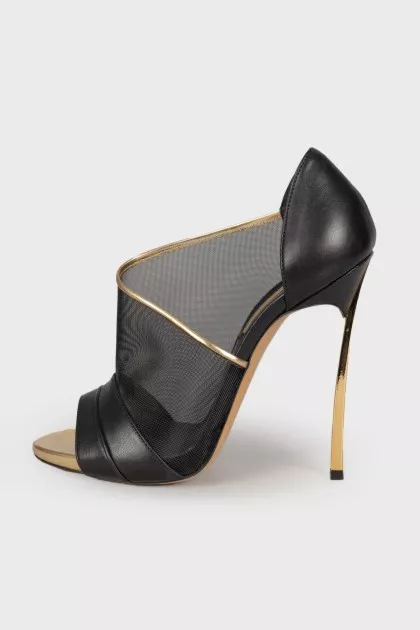 Black and gold mesh sandals