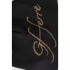 Black hat with golden lettering