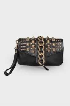 Studded leather clutch
