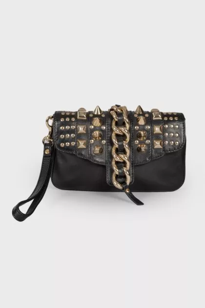 Studded leather clutch