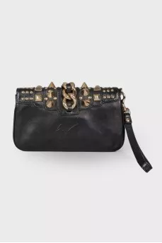 Studded leather clutch