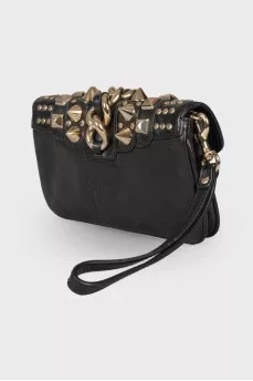 Studded leather clutch