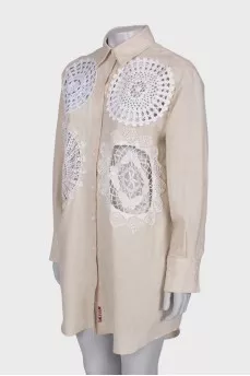 Linen shirt-dress with lace