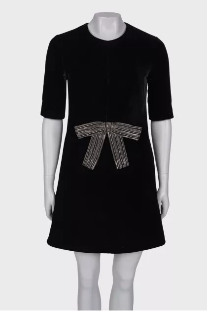 Velor dress with a bow