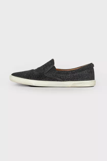Black slip-ons with glitter