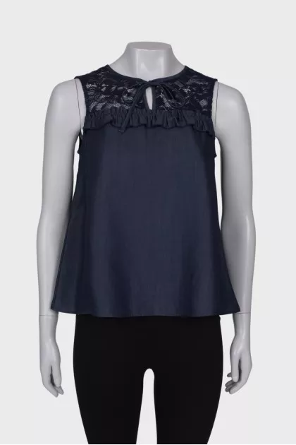 Navy blouse with lace