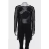 Black blouse with translucent cardigan