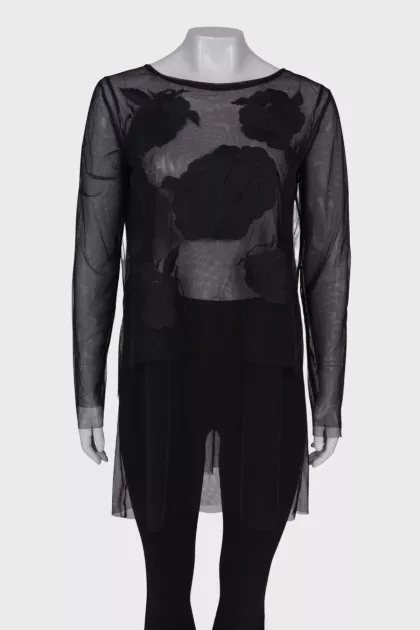 Black blouse with translucent cardigan