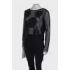 Black blouse with translucent cardigan