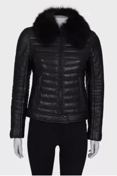 Leather jacket with fur