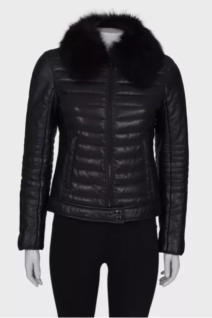 Leather jacket with fur