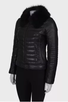 Leather jacket with fur