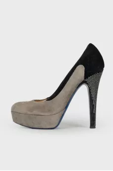 Suede shoes with rhinestone heels