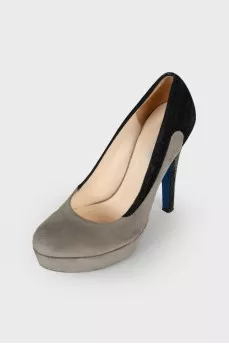 Suede shoes with rhinestone heels