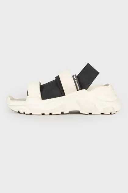 Black and white sandals elastic band closure