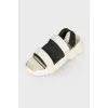 Black and white sandals elastic band closure