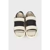Black and white sandals elastic band closure