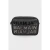 Leather bag with brand logo