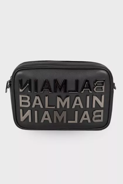 Leather bag with brand logo