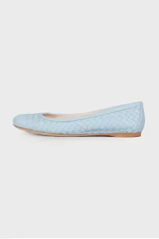 Light blue leather ballerina shoes