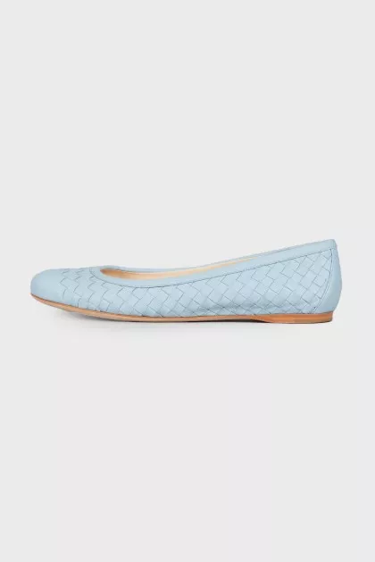 Light blue leather ballerina shoes