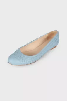 Light blue leather ballerina shoes