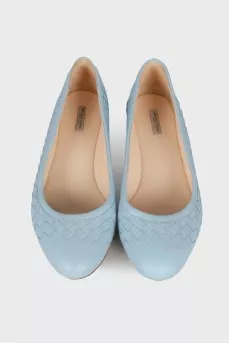 Light blue leather ballerina shoes