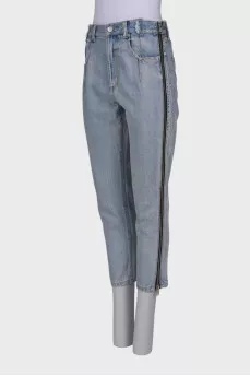 Light blue side zip jeans