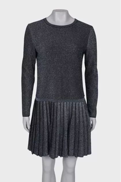 Metallic dress with pleated hem