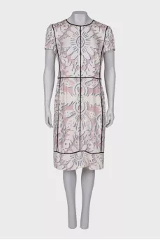 Silk dress in blue and white print