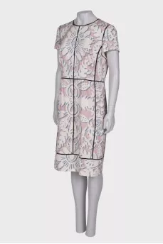 Silk dress in blue and white print